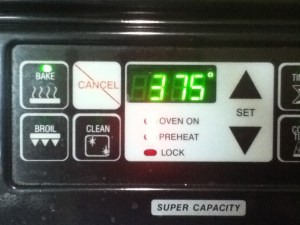 Preheat that oven to 375 Fahrenheit. 