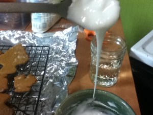 Mix the icing until smooth. It should drizzle in ribbons off the spoon.