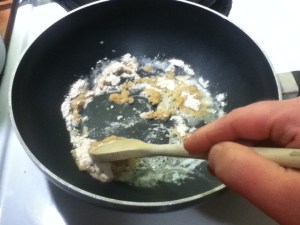 Add about a tablespoon of flour and stir it all together into a smooth paste. The fancy word for this is "roux" and it will thicken the soup.