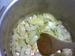 Start your aromatics, just like every other soup or stew.