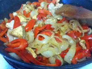 The protein shown here is chicken, the seasoning is Madras style masala. The meal is delicious.