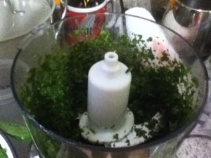 Here is the same amount of basil after processing. My food processor is tiny,so it took me multiple batches.