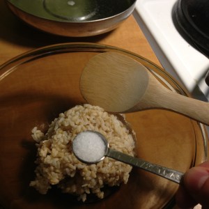I made sure to measure the amount of salt I added to the rice. Half a teaspoon to one cup of cooked rice seemed to work just perfectly for my taste. I made a once cup batch of crackers with salt and a few grinds of black pepper. They were simple and delicious.