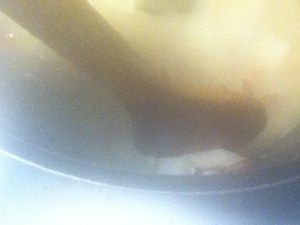 Not a great picture, but you want to smash some of the potatoes. The starch thus released will add just a little thickness to the final chowder.