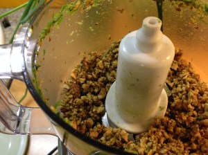 I roughly milled the almonds before adding the chives to this batch. I treated the Parmesan in a similar fashion.