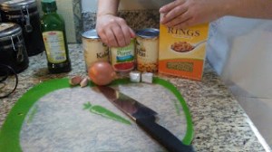 Mise-en-place a la pantry. I had to cover the logo, but these are all store brand items. No need to be elitist- soup is for everyone!