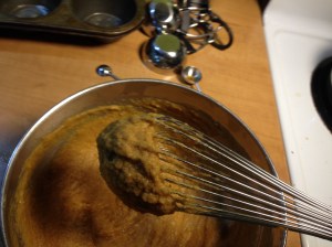 WOW! Coconut Mama was right. That little bit of flour soaked up the moisture very quickly. The final batter had the texture of mashed potatoes. That is with six eggs in the liquid ingredients. I was not expecting that.