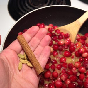 One cinnamon stick and six cardamom pods will add some subtle spice. I took the seeds out of the pods before I added them, I can pick the cinnamon stick out easily. Those pod husks are a trick though.