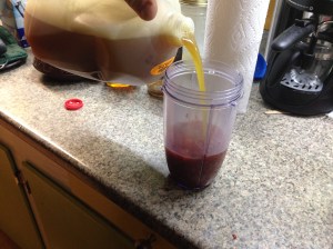 I made a different sauce than the one from the YouTube video. I used our leftover cranberry sauce and a splash of apple cider. We whizzed it around in a blender until it was smooth.