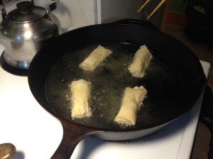 We fried our egg rolls in a big 'ol cast iron skillet.