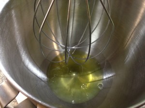 Such a big bowl for three little egg whites, but the volume will increase quite a bit with the whipping.