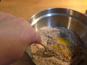 At first blush I was convinced this would not work. Then I remembered that non-grain flours work with liquids very differently than grain flours do. I used a large serving fork to mix the ingredients. It worked very well. 