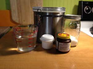 This is all it takes to make some seriously yummy bread: flour, yeast, sugar, salt and water. 